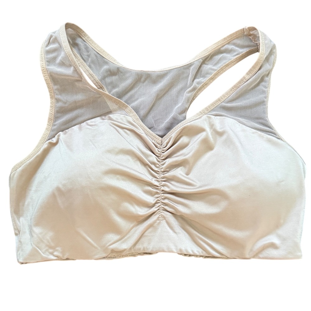 True & Co Wireless Comfort Bra Beige Ruched Front Racerback Lounge Size‎ L